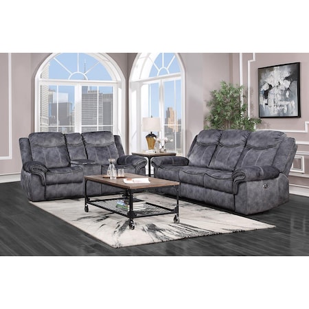 Global Furniture Usa Domino U2200 Domino Granite Power Reclining Sofa/Power Console Reclining Loveseat With Power Switch 4546